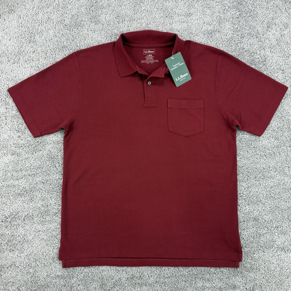 LL Bean Premium Double L Polo Mens L Maroon NWT Soft Cotton Pique Knit